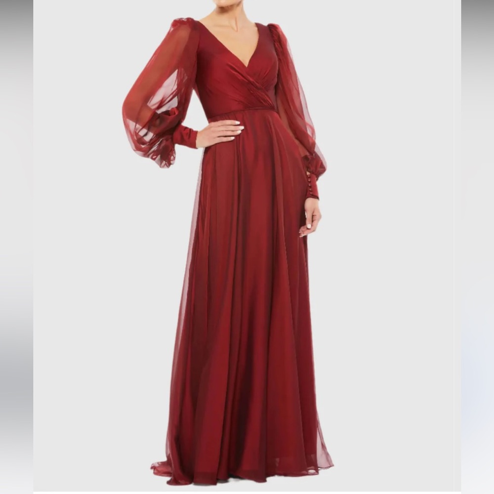 MAC DUGGAL 67873 Sheer Blouson Sleeve Surplice Gown Size 18 NWT